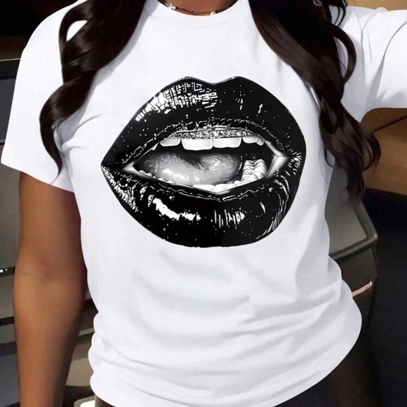Tops - Graphic Tee with Bold Lip Design